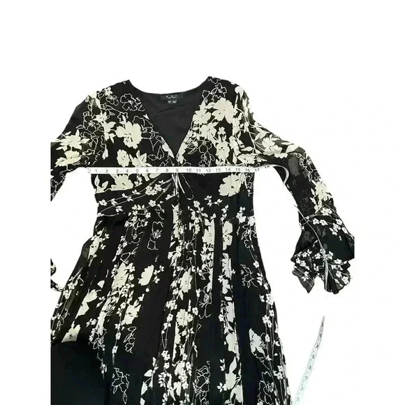 ECI New York Floral Dress Sz 12P Black Silk A Line Knee Length Formal - Picture 9 of 16